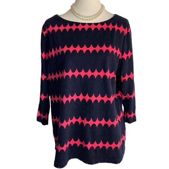 Talbots Pink & Navy Lava Lamp 3/4 Sleeve Top w/ Buttons Down the Back, [Sz 2X] - Picture 1 of 8